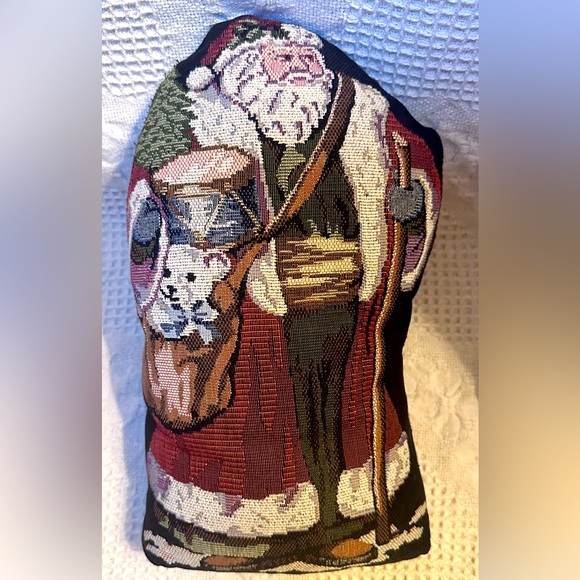 Vtg Santa🎅Claus Tapestry Door Stopper Weighted Bean Bag Christmas Decor LikeNew - Picture 8 of 11